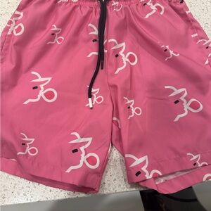 Youth Pink Swim Shorts with White Graphic Print